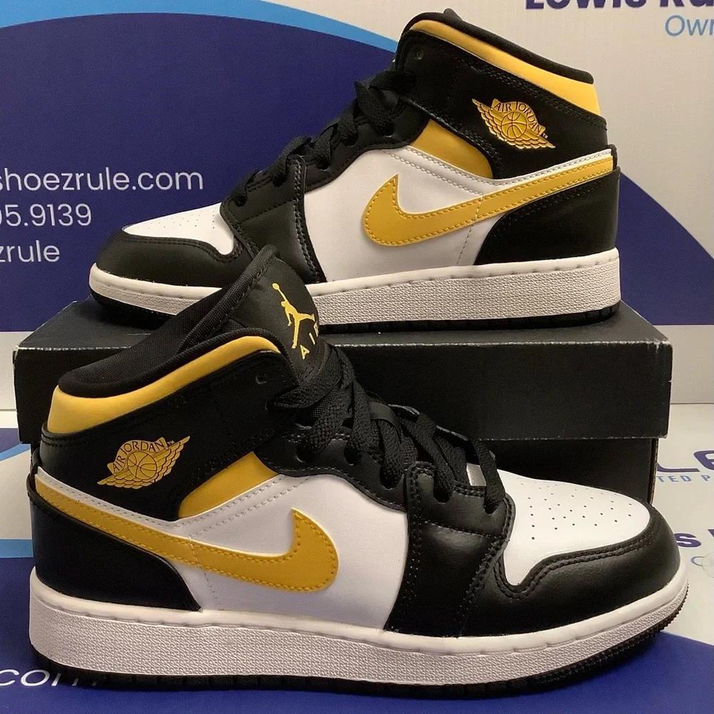 Air Jordan 1 Mid White Pollen Black Kids 5y - Picture 1 of 10